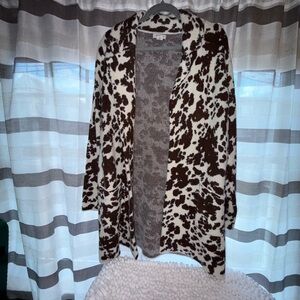 Haute Hippie Brown and White Cow Print Open-Front Cardigan